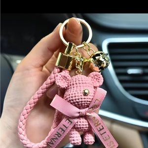 🌟 Pink bear keychain or bag charm with bow and bell